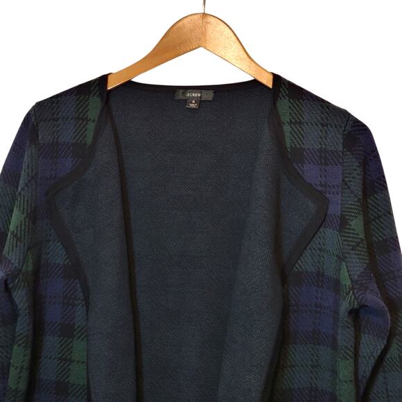 J. Crew Plaid Tartan Long Open Cardigan Sweater Green Blue Cozy Classic Winter S - Picture 3 of 11